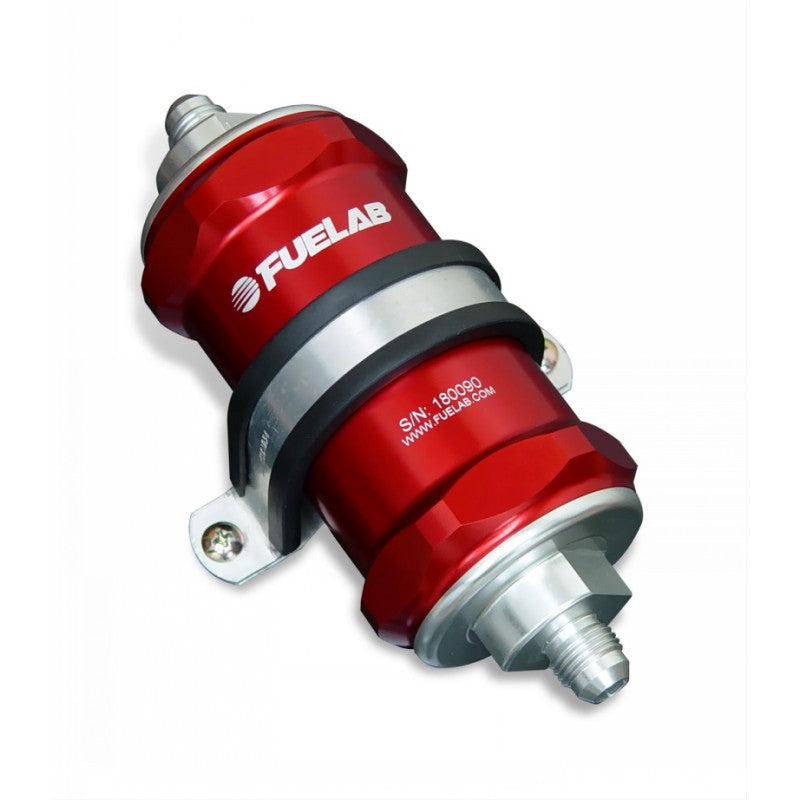 FUELAB 84812-2 In-Line Fuel Filter With Check Valve (8AN in/out, 3 inch 40 micron stainless steel element) Red Photo-0