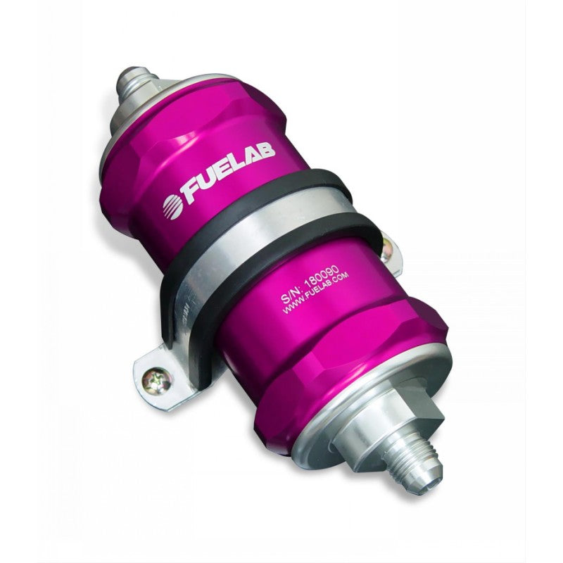 FUELAB 84821-4 In-Line Fuel Filter With Check Valve (6AN in/out, 3 inch 100 micron stainless steel element) Purple Photo-0