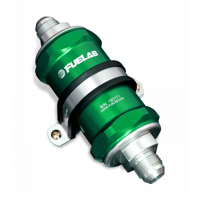 FUELAB 84802-6 In-Line Fuel Filter With Check Valve (8AN in/out, 3 inch 10 micron paper element) Green Photo-0