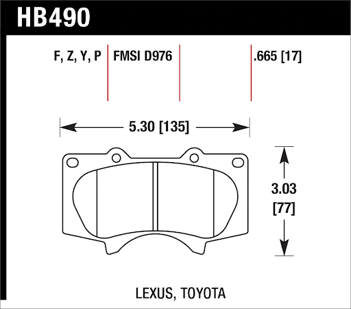 HAWK HB490F.665 Brake Pads HPS Front TOYOTA 4Runner 2003-2019/LEXUS GX470 2003-2009 4.7L Photo-0
