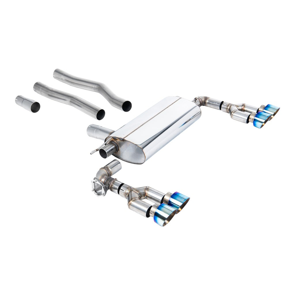 MILLTEK SSXBM1251 Filter-Back Exhaust, 3" (Blue Titanium GT-100 Trims) for BMW 128ti (F40) OPF/GPF Photo-0