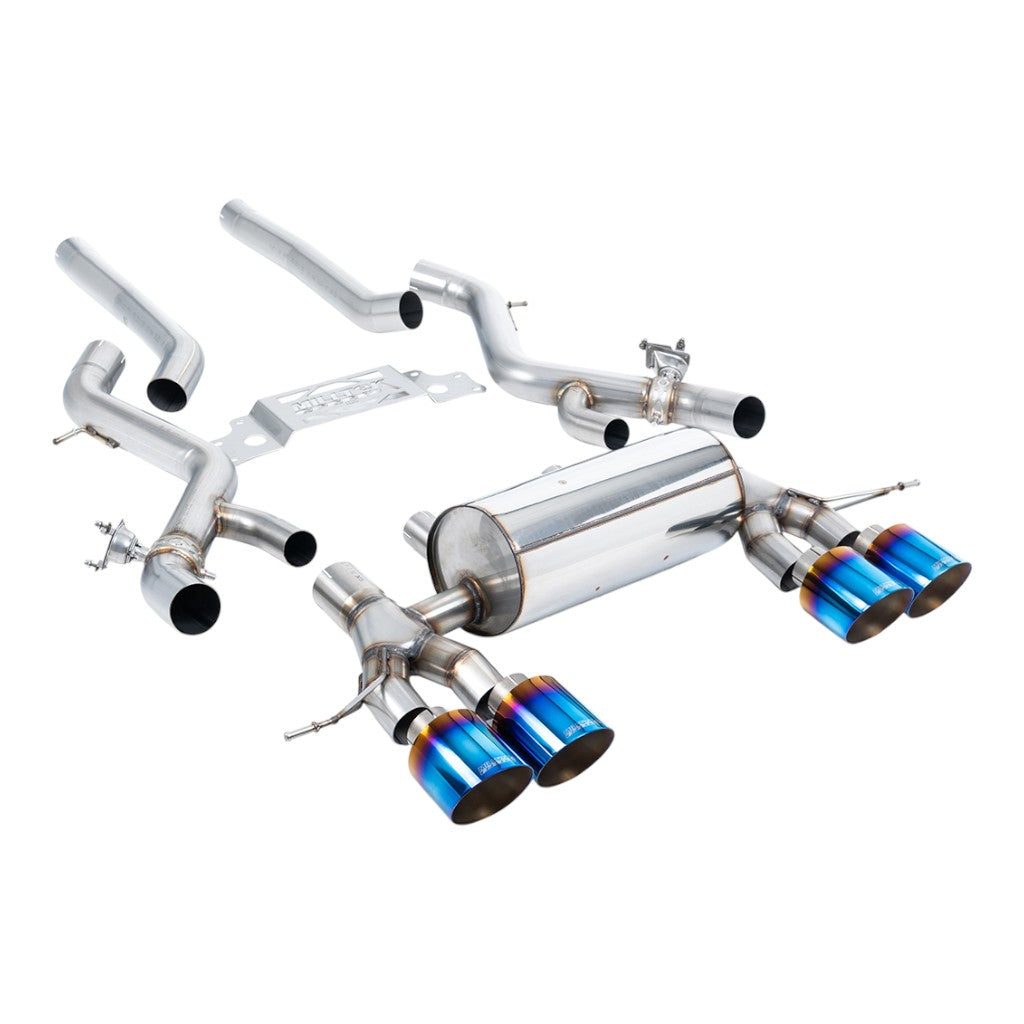 MILLTEK SSXBM1304 Secondary Cat-Back Exhaust, 3" (Blue Titanium GT-115 Trims) for BMW M2 (G87) Non-OPF/GPF Photo-0