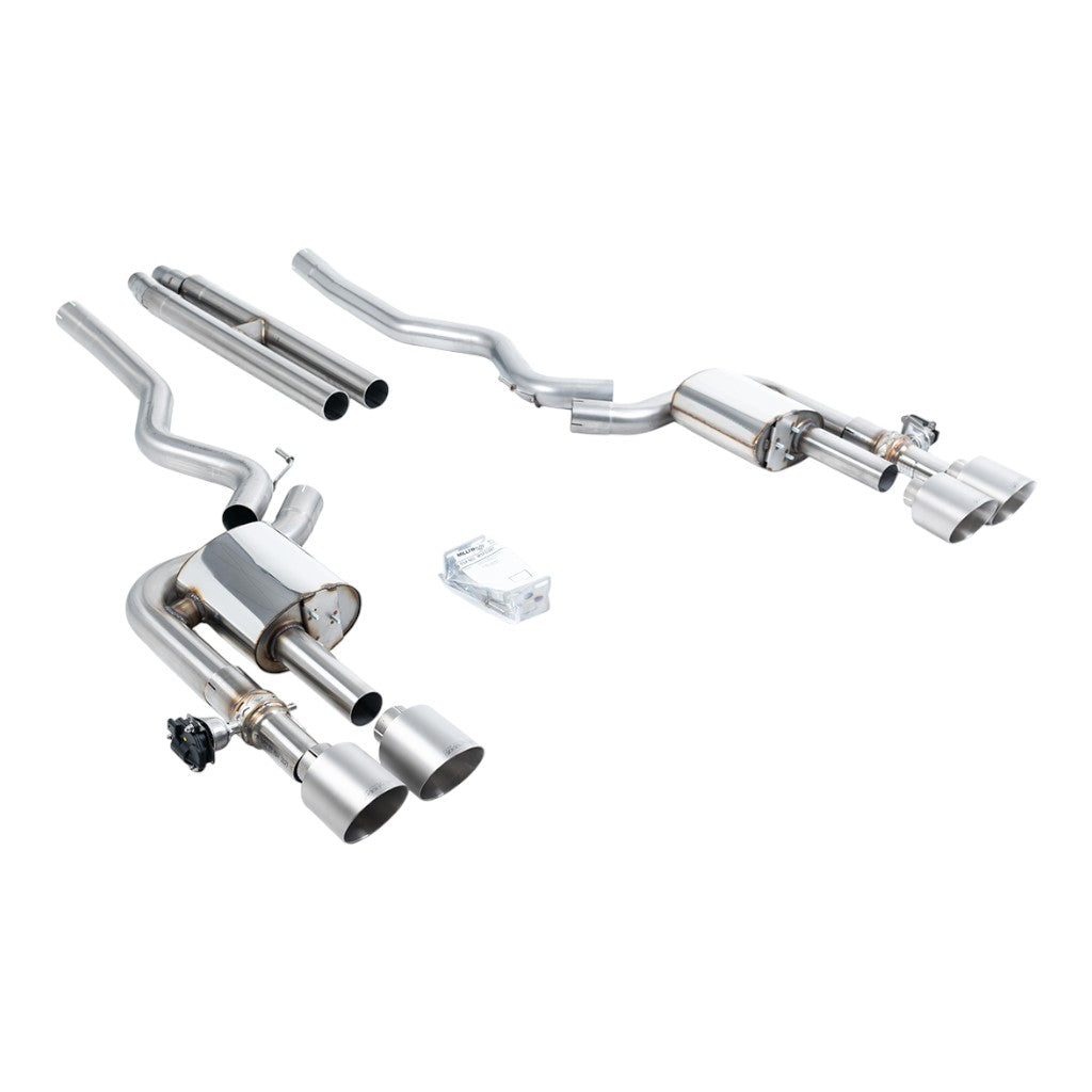 MILLTEK SSXFD422 Cat-Back Exhaust, 2.76" (Brushed Titanium GT-115 Tips) for FORD Mustang Dark Horse (S650) / Mach 1 (S550) Photo-0