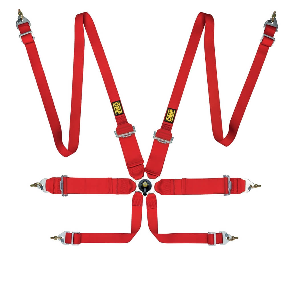OMP DA0-0204-B02-061 (DA0204EH061) Safety Harness First 3+2 Pull Up, 2/3-3-2 \", 6-Point, FIA 8853-2016, Red Photo-0