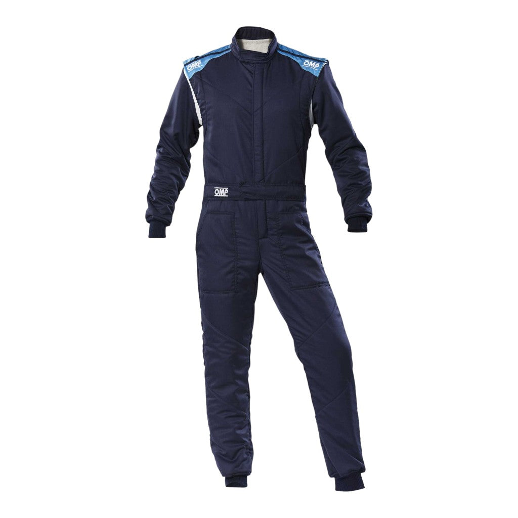 OMP IA0-1828-E01-244-56 Racing Suit First-S MY2020, FIA 8856-2018, Navy Blue / Cyan, Size 56 Photo-0