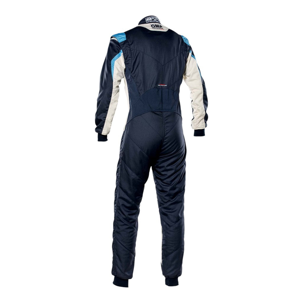 OMP IA0-1859-B01-246-58 Racing Suit Tecnica Evo , FIA 8856-2018, Navy Blue / White / Gray / Cyan, Size 58 Photo-1