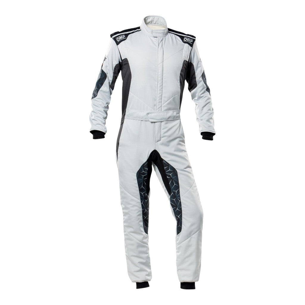 OMP IA0-1864-A01-089-52 Racing Suit Tecnica Hybrid, FIA 8556-2018, Silver / Black, Size 52 Photo-0