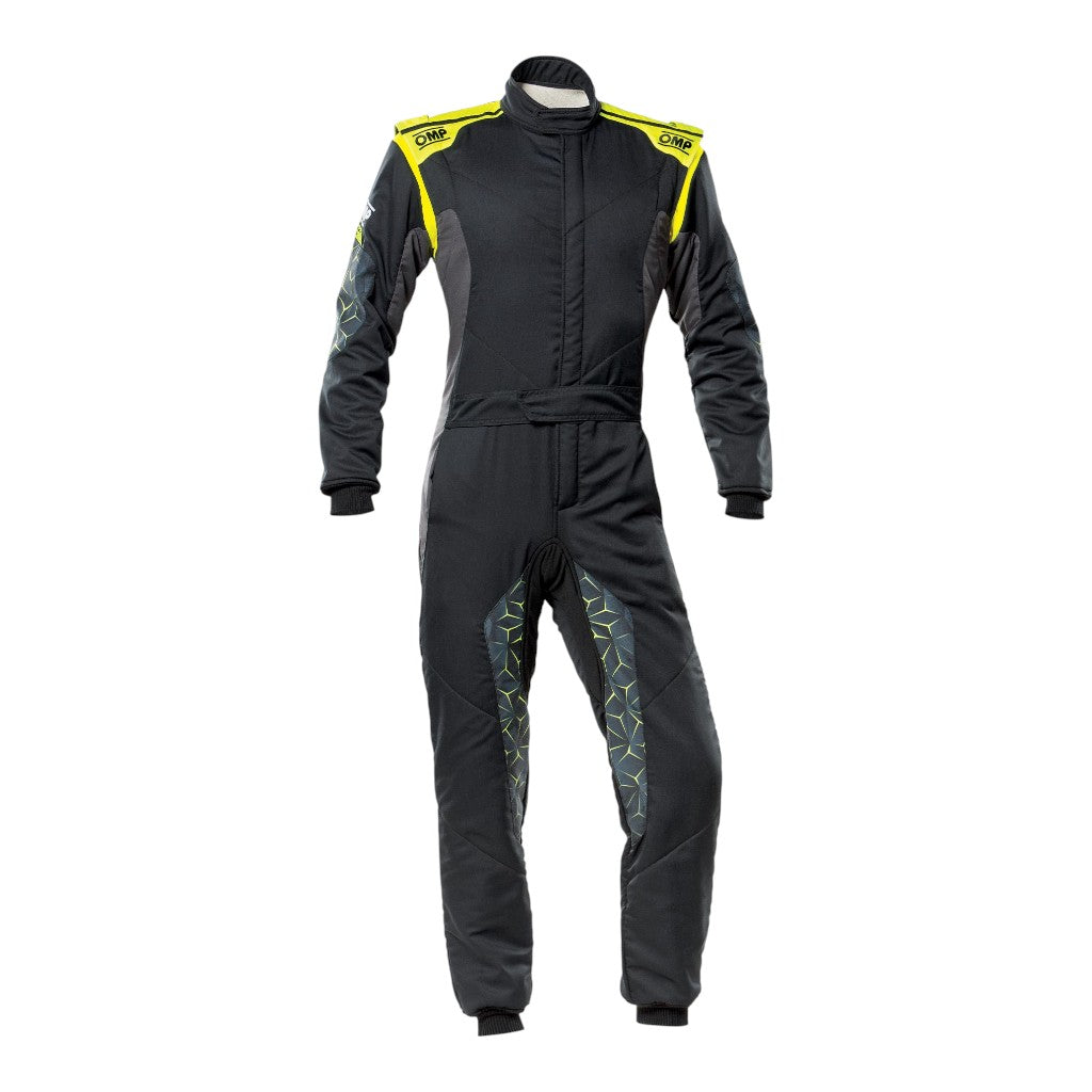 OMP IA0-1864-A01-178-60 Racing Suit Tecnica Hybrid, FIA 8556-2018, Black / Yellow Fluo, Size 60 Photo-0