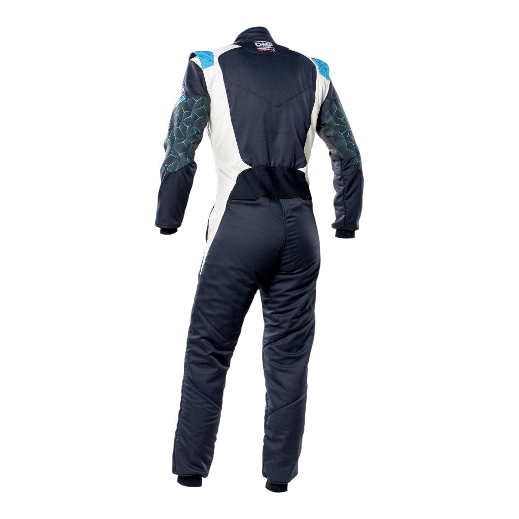 OMP IA0-1864-A01-244-60 Racing Suit Tecnica Hybrid, FIA 8556-2018, Navy Blue / Blue, Size 60 Photo-1
