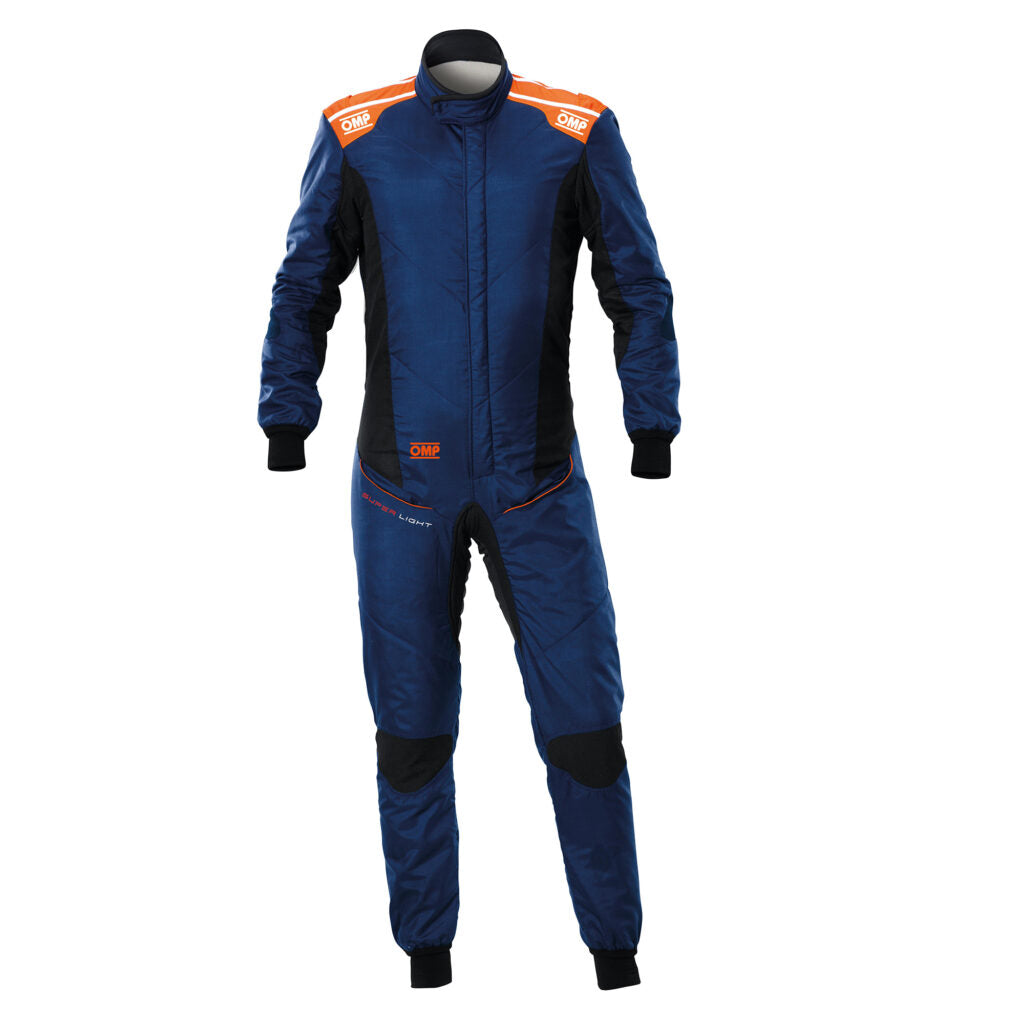 OMP IA0-1870-A01-249-58 Racing Suit Tecnica (Super Light), FIA 8856-2018, Navy Blue / Fluo Orange, Size 58 Photo-0