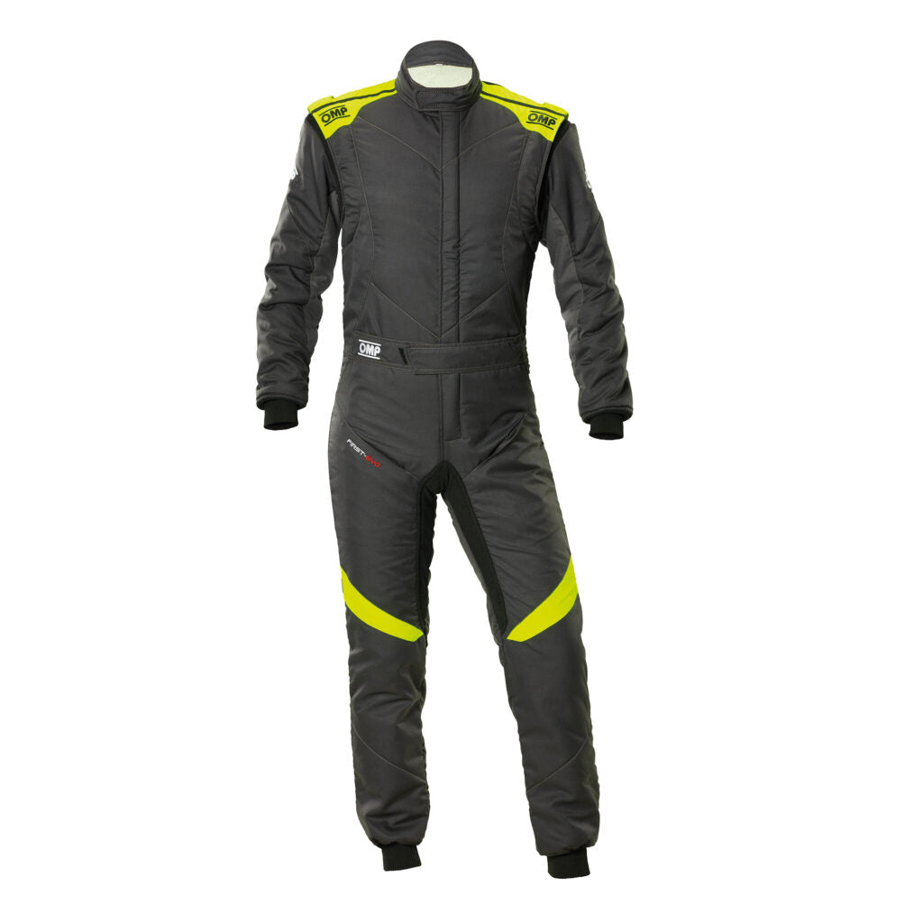 OMP IA0-1874-A01-184-56 Racing Suit First Evo My2025, FIA 8856-2018, Anthracite / Fluo Yellow, Size 56 Photo-0