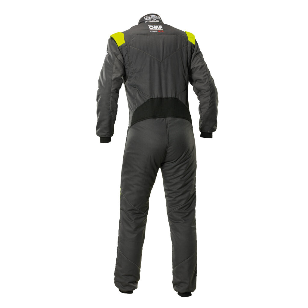 OMP IA0-1874-A01-184-52 Racing Suit First Evo My2025, FIA 8856-2018, Anthracite / Fluo Yellow, Size 52 Photo-1