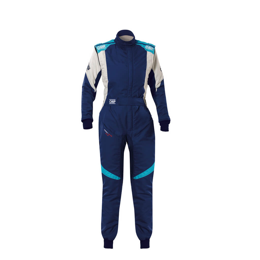OMP IA0-1874-A02-248-44 Racing Suit First Evo Elle My2025, FIA 8856-2018, Navy Blue / Tiffany, Size 44 Photo-0