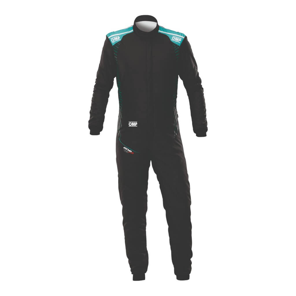 OMP IA0-1876-A01-379-50 Racing Suit One-S Air, FIA 8856-2018, Black/Teal, Size 50 Photo-0