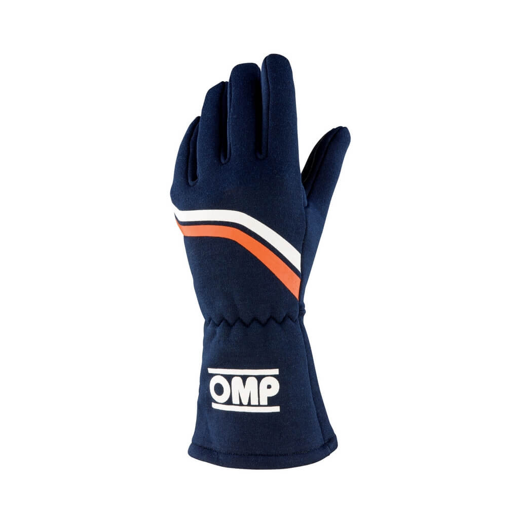 OMP IB0-0746-C01-249-M Racing Gloves Dijon My2025, FIA 8856-2018, Navy Blue / Fluo Orange, Size M Photo-0