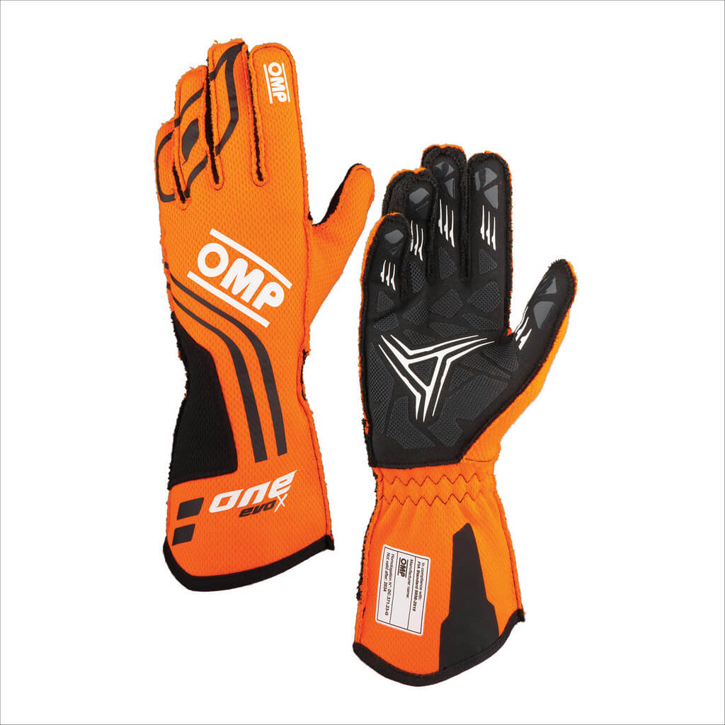 OMP IB0-0775-A01-096-S Racing Gloves One Evo X, FIA 8856-2018, Orange / Black, Size S Photo-0