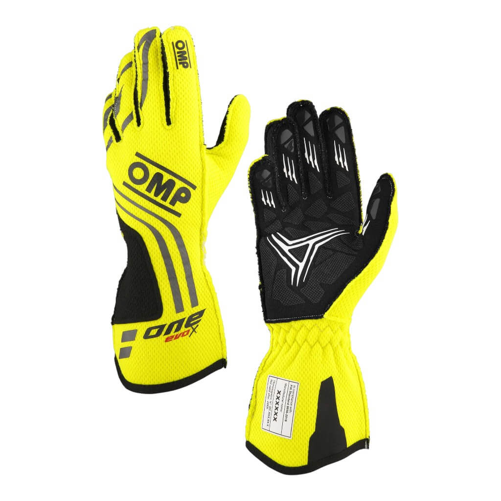 OMP IB0-0775-A01-099-M Racing Gloves One Evo-X MY24, FIA 8856-2018, Fluo Yellow, Size M Photo-0