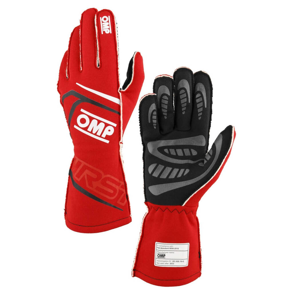 OMP IB0-0776-B01-061-L Racing Gloves First My2025, FIA 8856-2018, Red, Size L Photo-0