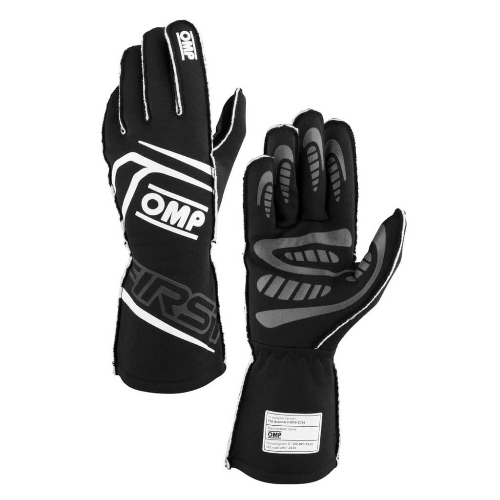 OMP IB0-0776-B01-071-XS Racing Gloves First My2025, FIA 8856-2018, Black, Size XS Photo-0