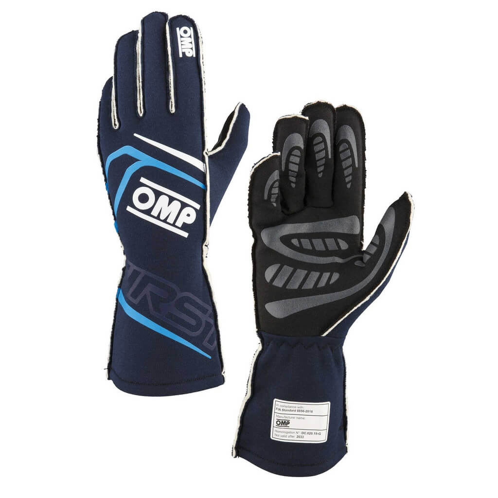 OMP IB0-0776-B01-244-XL Racing Gloves First My2025, FIA 8856-2018, Navy Blue / Cyan, Size XL Photo-0