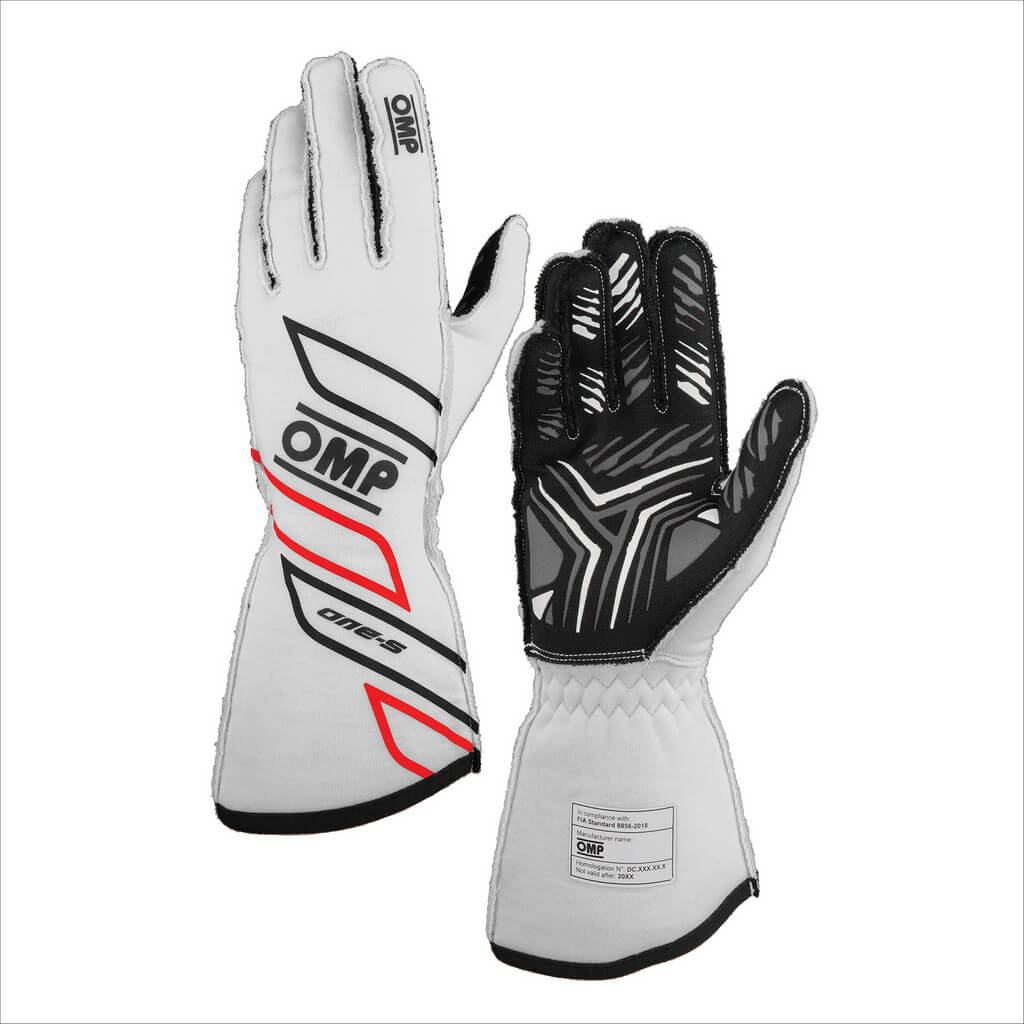 OMP IB0-0778-A01-020-S Racing Gloves One-S My2025, FIA 8856-2018, White, Size S Photo-0