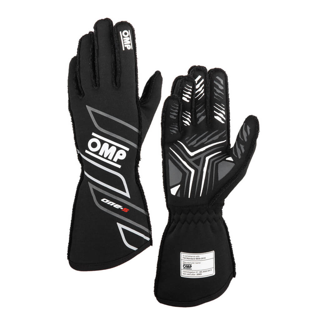 OMP IB0-0778-A01-071-2XL Racing Gloves One-S My2025, FIA 8856-2018, Black, Size 2XL Photo-0