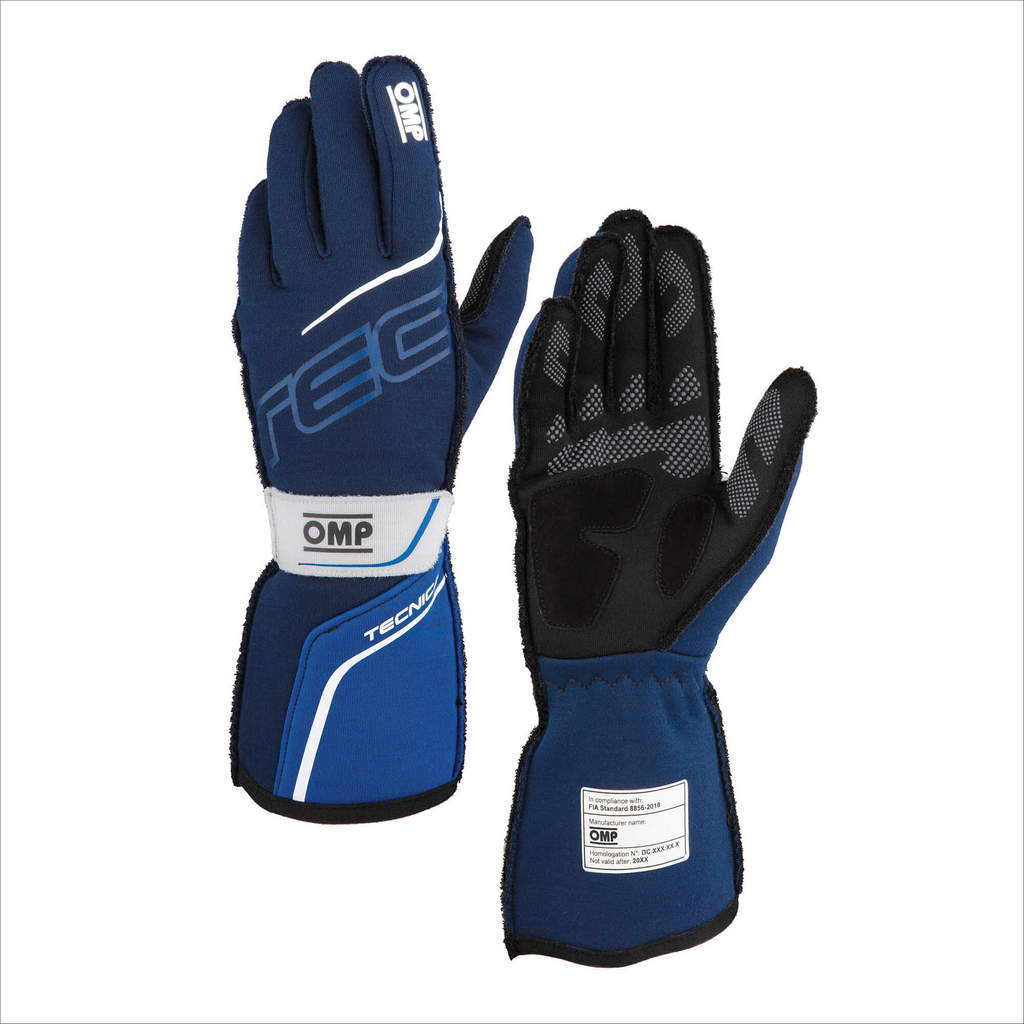 OMP IB0-0779-A01-049-M Racing Gloves Tecnica, FIA 8856-2018, Navy Blue / Royal Blue, Size M Photo-0