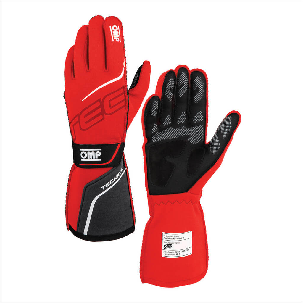 OMP IB0-0779-A01-060-M Racing Gloves Tecnica, FIA 8856-2018, Red / Black, Size M Photo-0