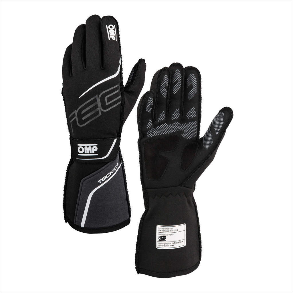OMP IB0-0779-A01-077-XS Racing Gloves Tecnica, FIA 8856-2018, Black / Anthracite, Size XS Photo-0