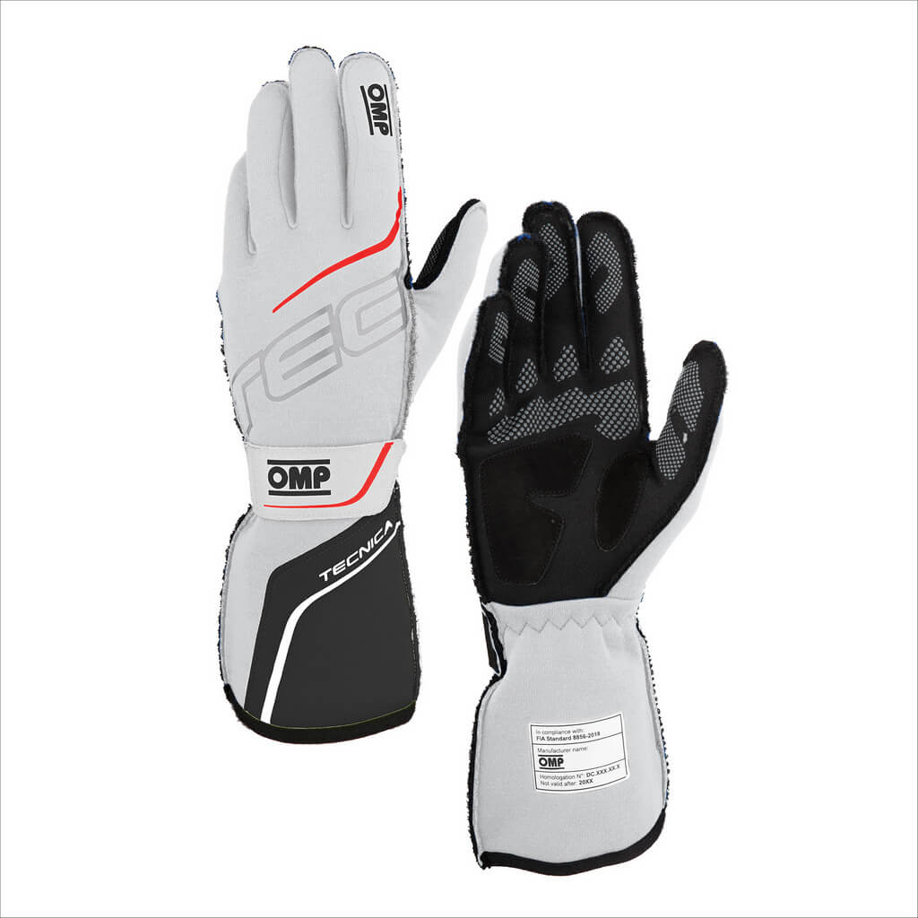 OMP IB0-0779-A01-373-XL Racing Gloves Tecnica, FIA 8856-2018, White / Anthracite, Size XL Photo-0