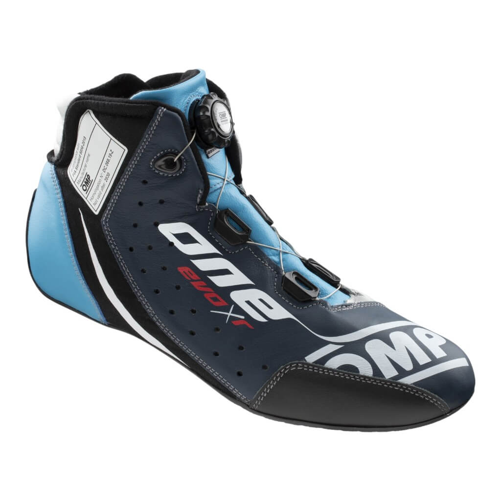 OMP IC0-0805-B01-246-44 Racing Shoes One Evo X R, FIA 8856-2018, Blue / Silver / Cyan, Size 44 Photo-0