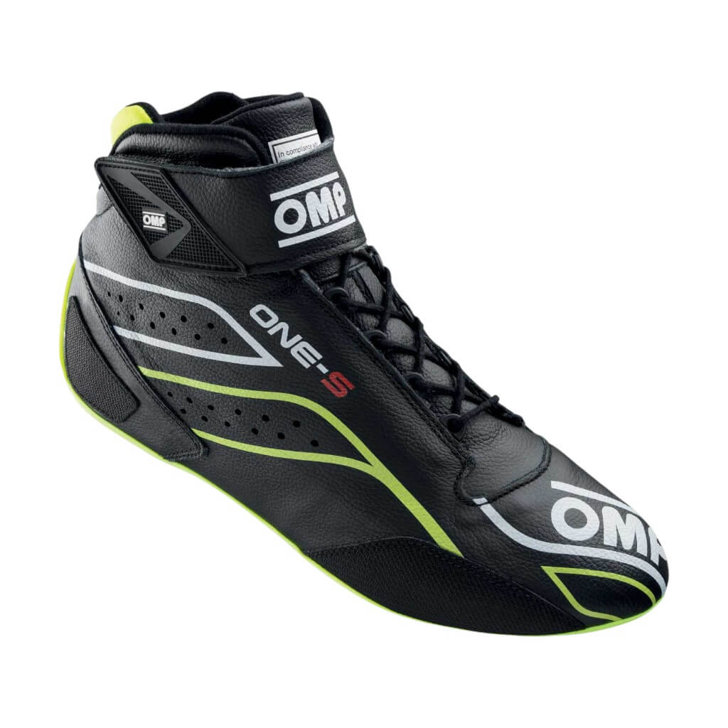 OMP IC0-0822-A03-178-43 Racing Shoes One-S, FIA 8856-2018/SFI, Black/Fluo Yellow, Size 43 Photo-0