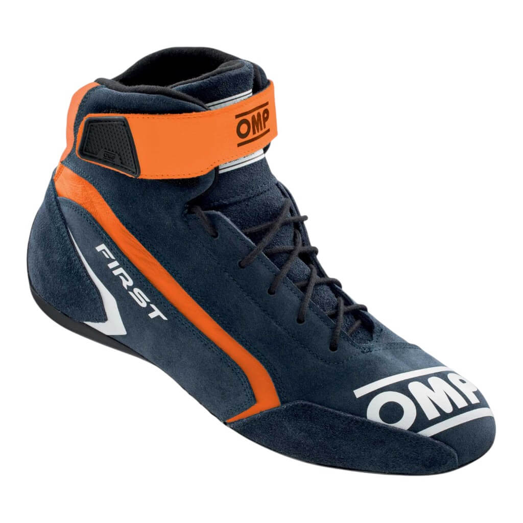 OMP IC0-0824-A01-249-48 Racing Shoes First MY2021, FIA 8856-2018, Navy Blue / Orange, Size 48 Photo-0