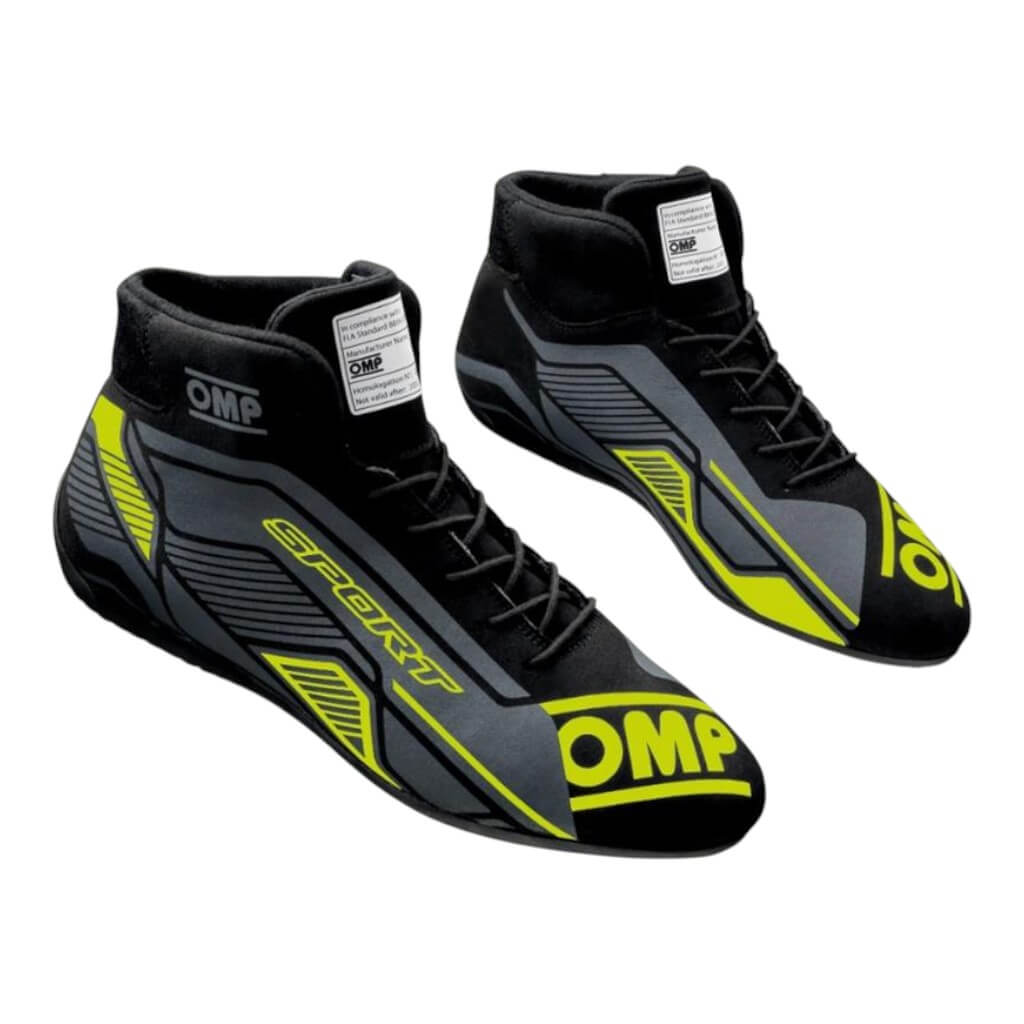 OMP IC0-0829-A01-178-45 Racing Shoes OMP Sport, FIA 8856-2018, Black / Fluo Yellow, Size 45 Photo-0
