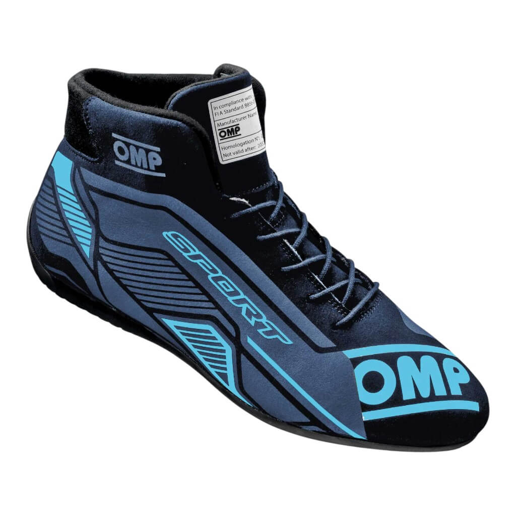 OMP IC0-0829-A01-275-39 Racing Shoes OMP Sport, FIA 8856-2018, Black / Cyan, Size 39 Photo-0