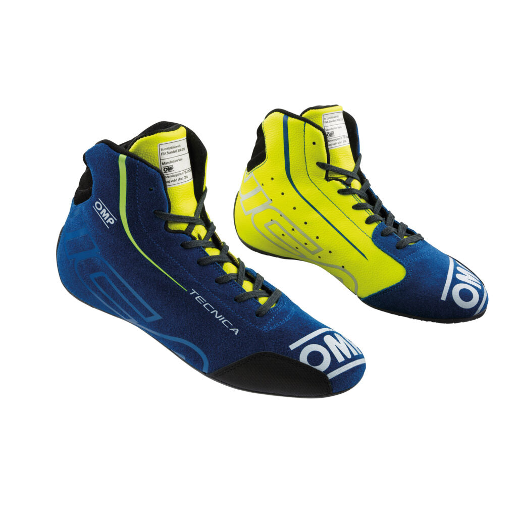OMP IC0-0836-A01-044-48 Racing Shoes Tecnica My2025, FIA 8856-2018, Blue / Yellow, Size 48 Photo-0
