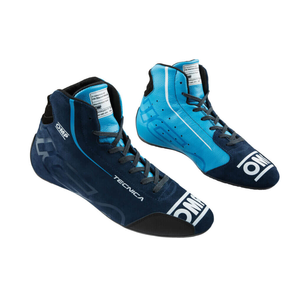 OMP IC0-0836-A01-244-40 Racing Shoes Tecnica My2025, FIA 8856-2018, Navy Blue / Cyan, Size 40 Photo-0