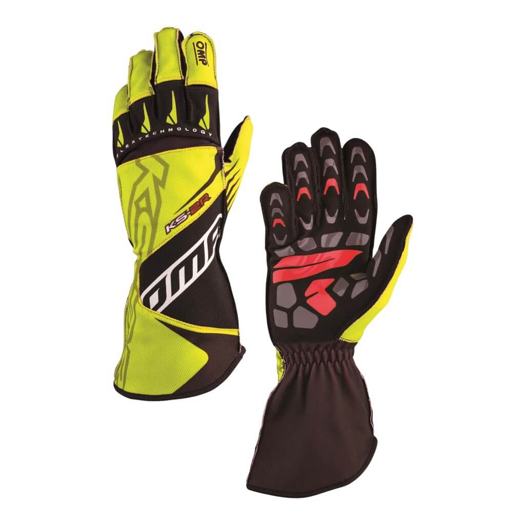 OMP KB0-2749-A01-059-006 Karting Gloves KS-2R MY2022 (for Kids), Yellow / Black, Size 6 Photo-0