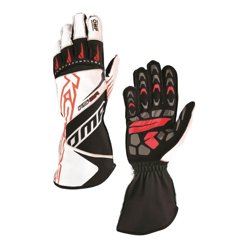 OMP KB0-2749-A01-120-004 Karting Gloves KS-2R MY2022 (for Kids), White / Red, Size 4 Photo-0
