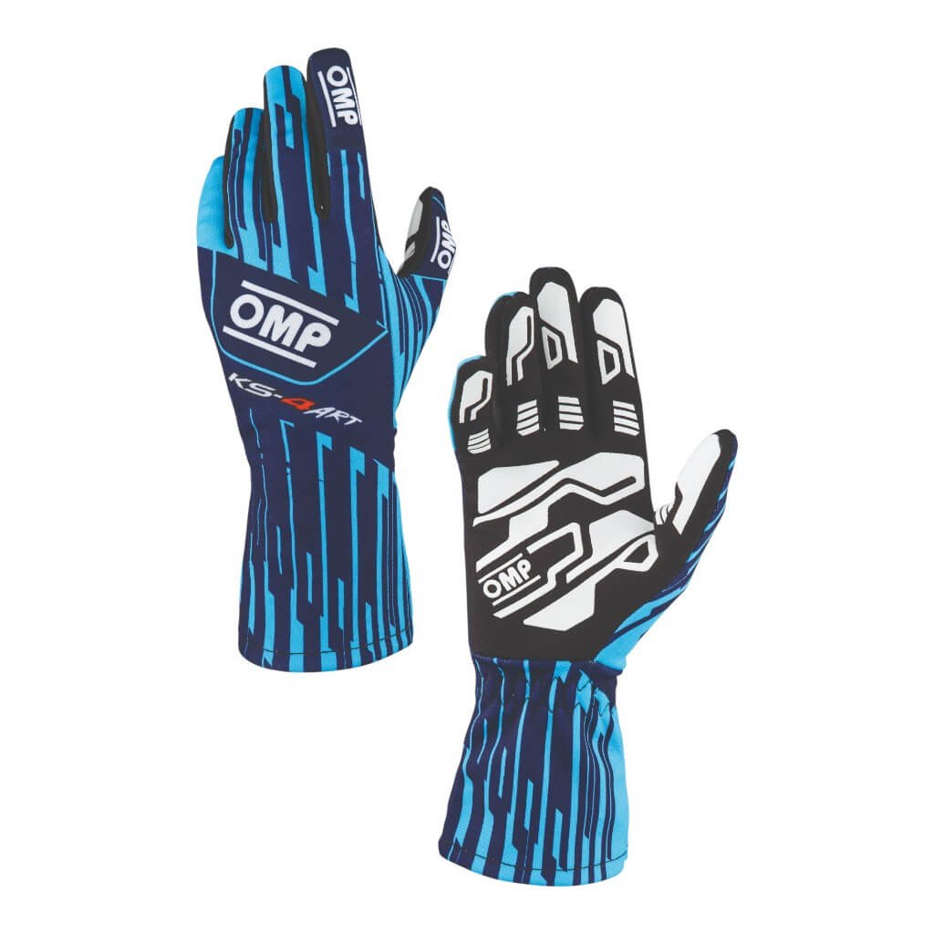 OMP KB0-2757-A01-244-XS Kart Gloves KS-4 Art, Navy Blue/Cyan, Size XS Photo-0
