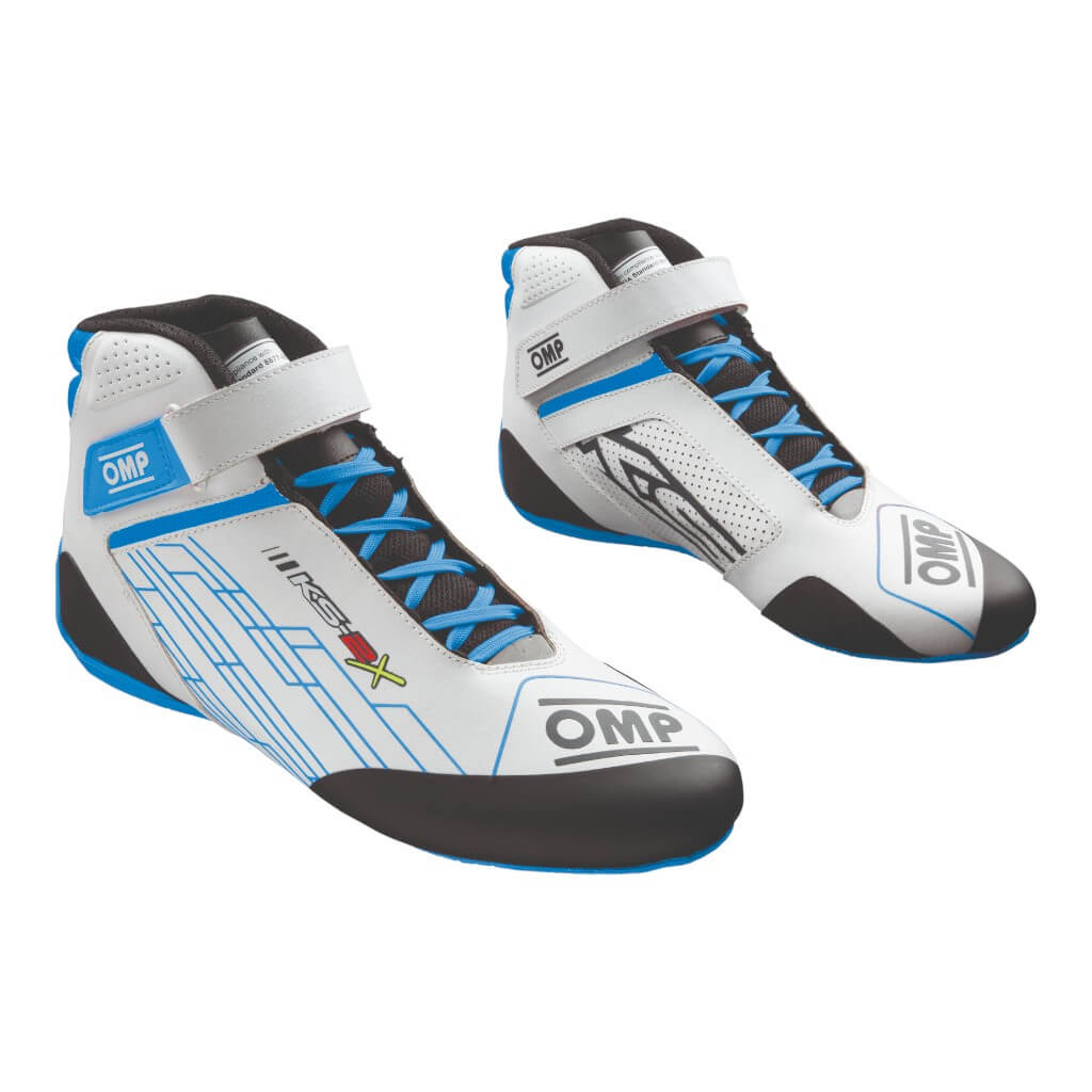 OMP KC0-0839-AK1-124-32 Child Kart Shoes KS-2X, FIA 8877-2022, White/Cyan, Size 32 Photo-0