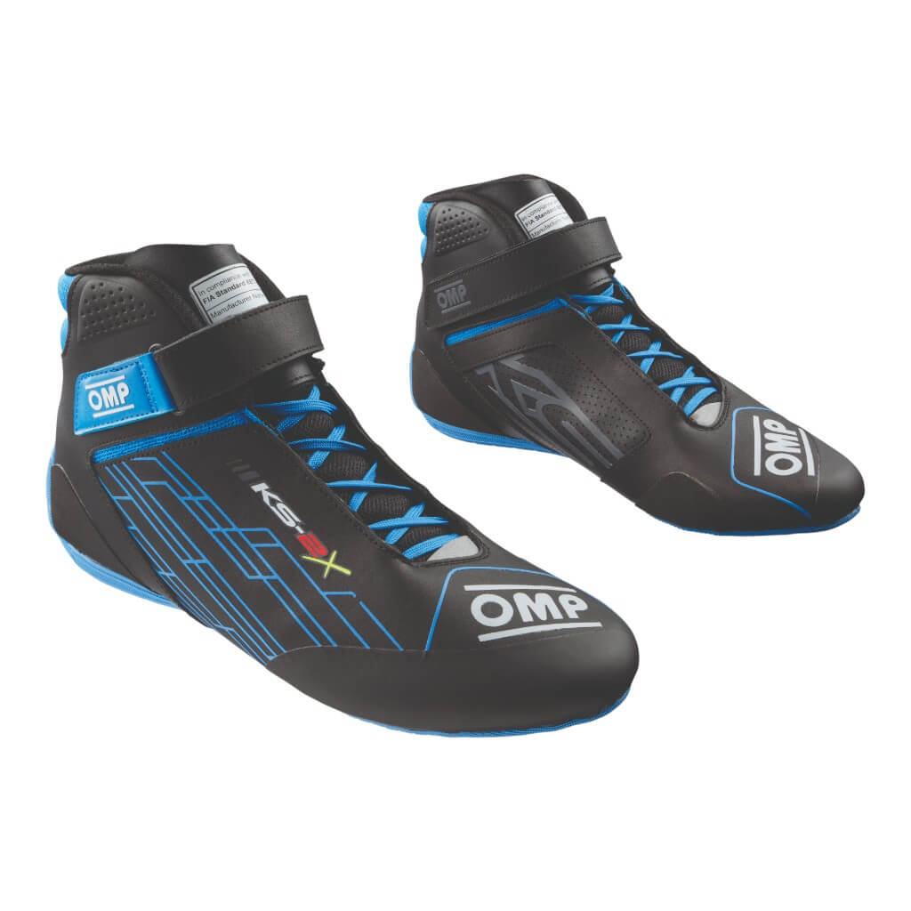 OMP KC0-0839-A01-275-37 Kart Shoes KS-2X, FIA 8877-2022, Black/Cyan, Size 37 Photo-0