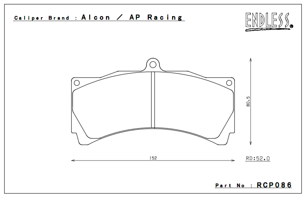 ENDLESS RCP086W003 Brake pads AP CP5555, ALCON 6P Photo-0