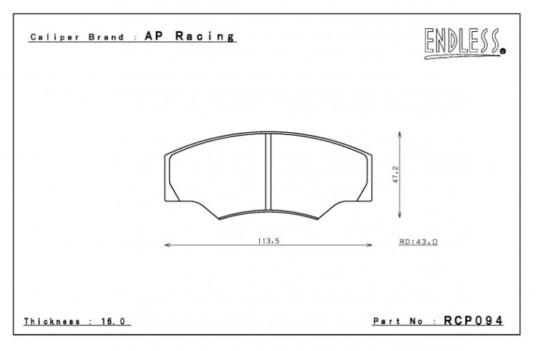 ENDLESS RCP094ME20 Brake pads 16mm 4-Piston AP Racing caliper CP2340/6030 Photo-0