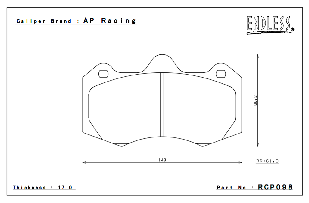 ENDLESS RCP098MA45B Brake pads 17mm 6-Piston AP Racing caliper CP7040D61 Photo-0