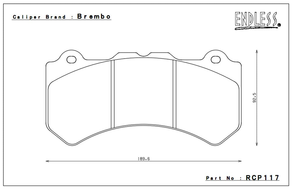 ENDLESS RCP117MX72 Front brake pads 18,5mm NISSAN R35 GTR Brembo caliper Photo-0