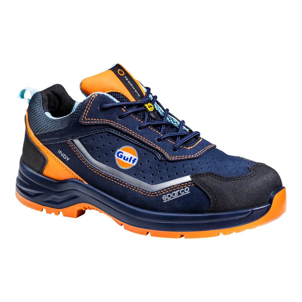 SPARCO 07538GU46BMAF Mechanics Shoes Indy Meteor Gulf S1PS, Navy Blue/Fluo Orange, Size 46 Photo-0