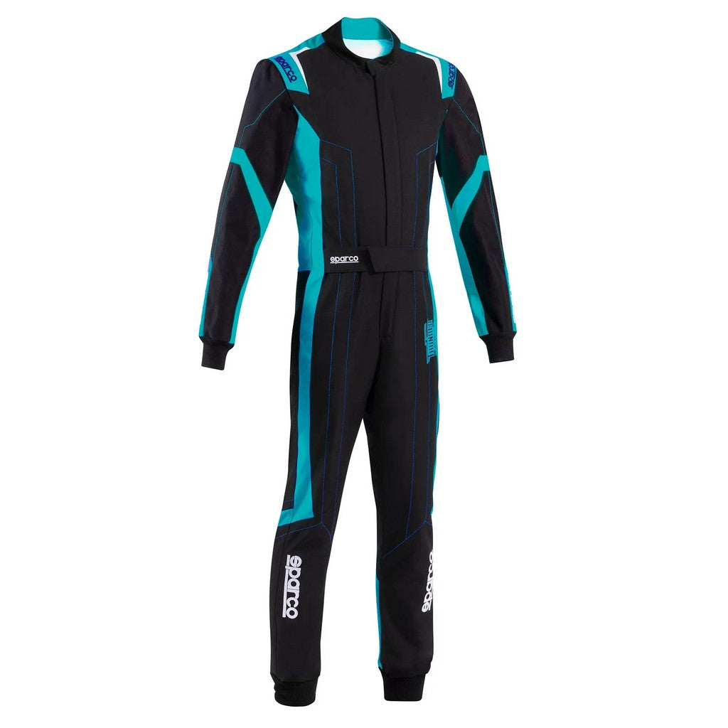 SPARCO BKS0010B0K30150 Karting Suit for Kids Thunder Advanced, Black / Sky Blue, Size 150 Photo-0