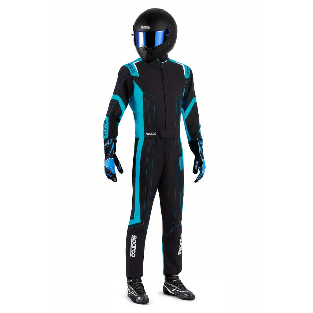 SPARCO BKS0010B0K30150 Karting Suit for Kids Thunder Advanced, Black / Sky Blue, Size 150 Photo-1