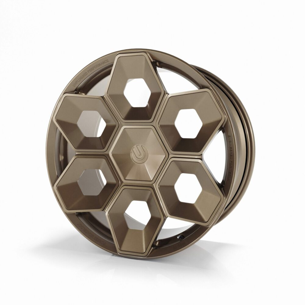 UNPLUGGED PERFORMANCE UP-CYBRHEX-DBL-021 Single Wheel UP CYBRHEX 20x9.5+35 - 5x114.3 / 5x120, Double Drilled, Satin Bronze for TESLA Cybertruck / Model Y Photo-0